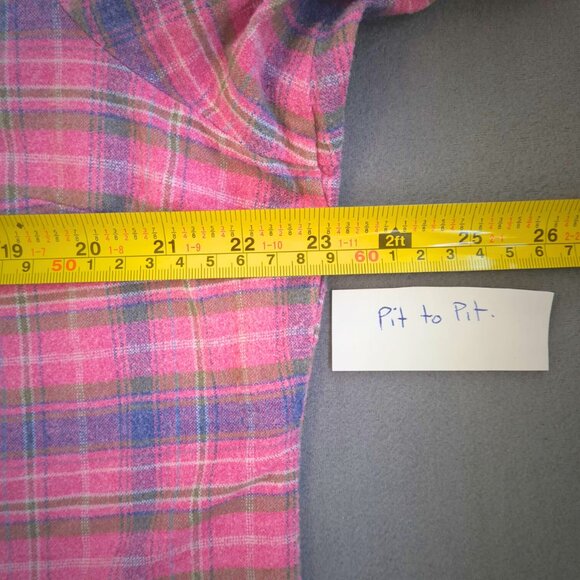L.L.Bean Women Pink&Blue Plaid Flannel Shirt Collarless Neckline Preppy Western - Picture 12 of 14